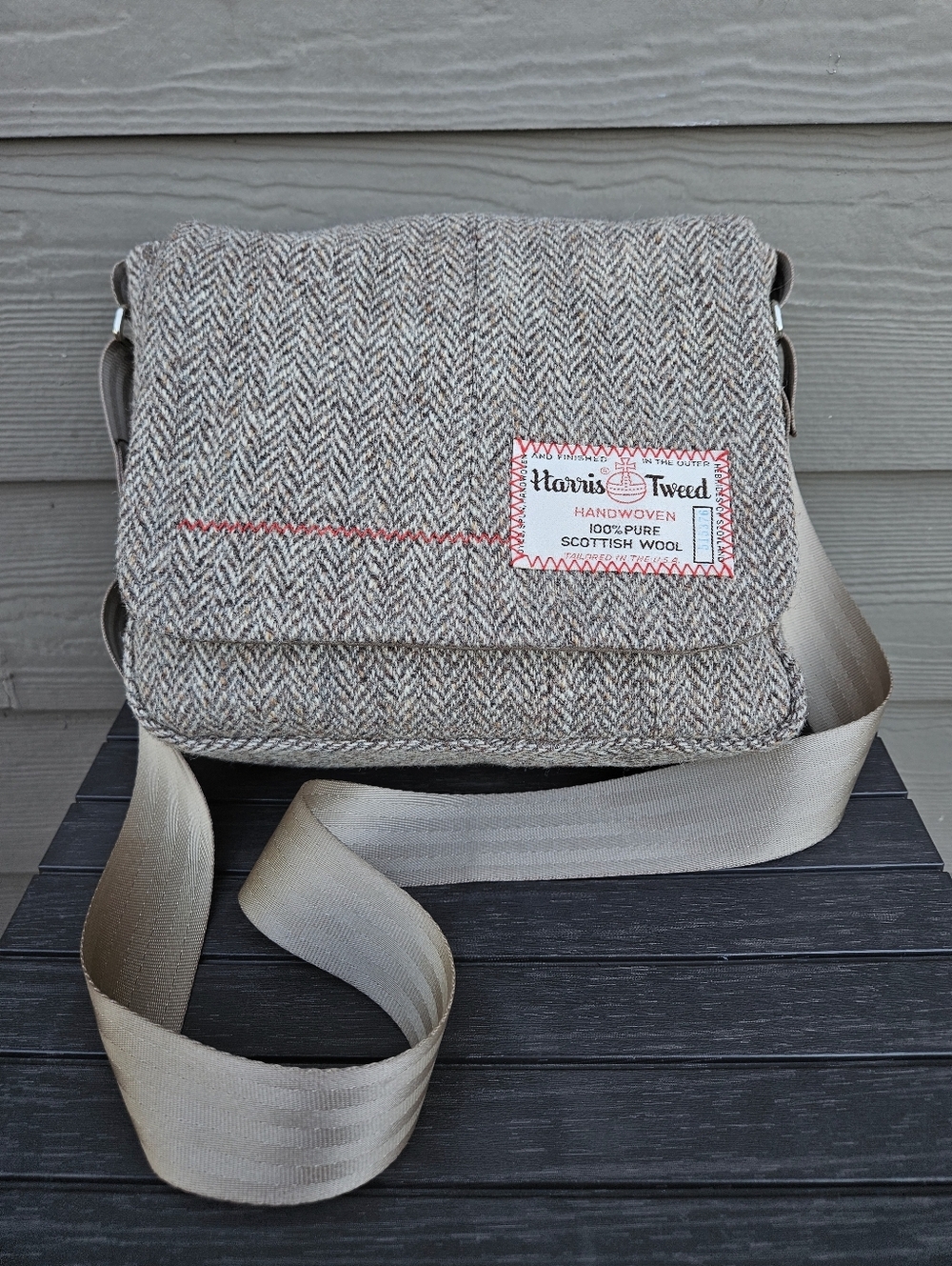 Harris Tweed Crossbody Messenger Bremer Bag Brown BeeCrowBee Purse Satchel Wool